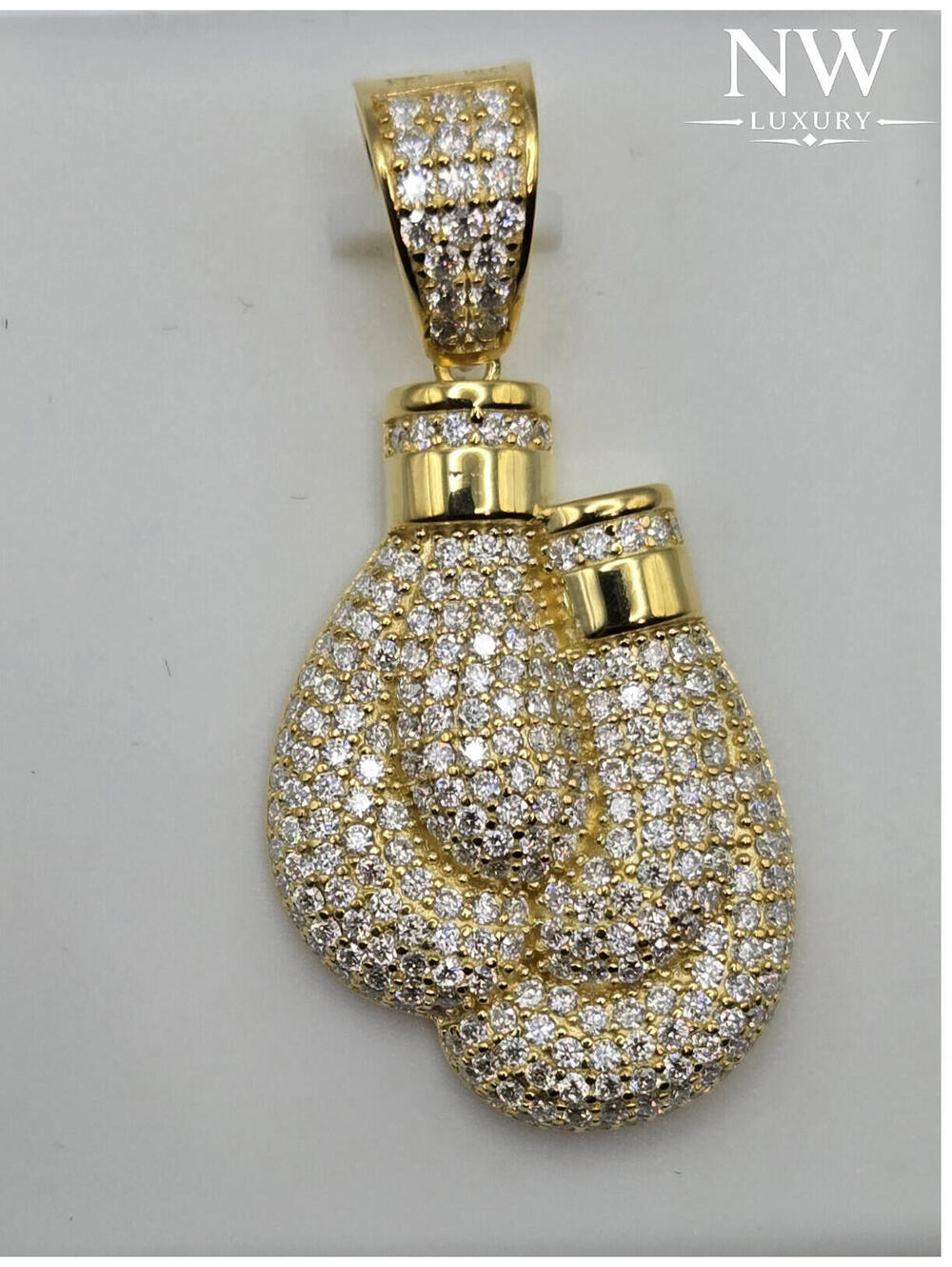Solid 925 Sterling Silver 3ctw MOISSANITE PENDANT Boxing Gloves 14K Gold Vermeil